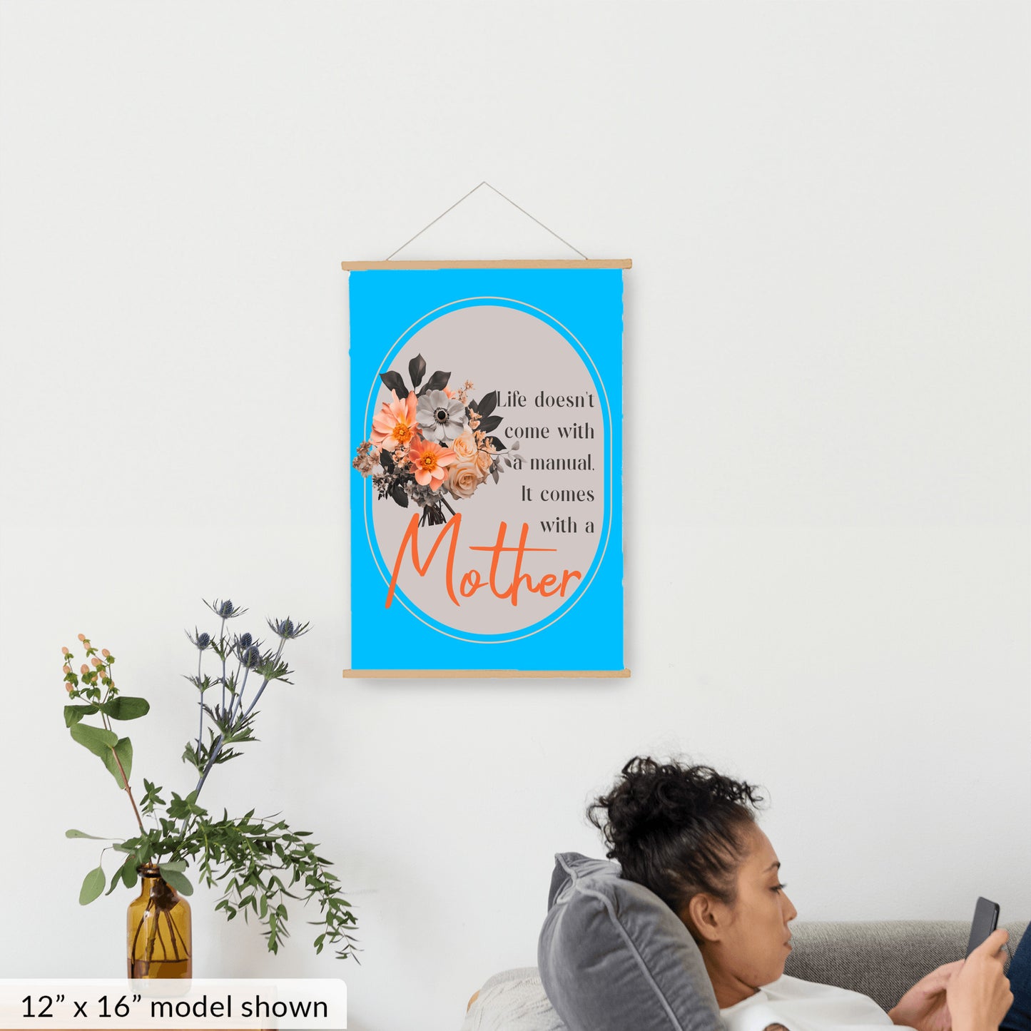 Life Comes With A Mother - Hanging Canvas, Blue