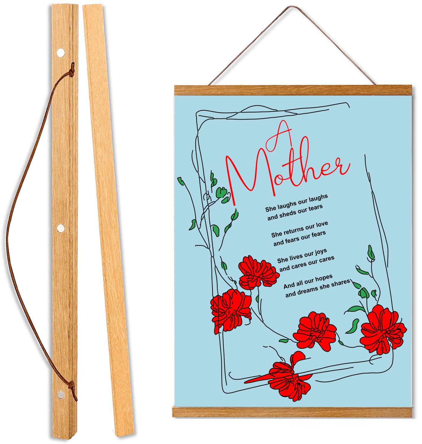 A Mother Poem - Hanging Canvas, Lt Blue