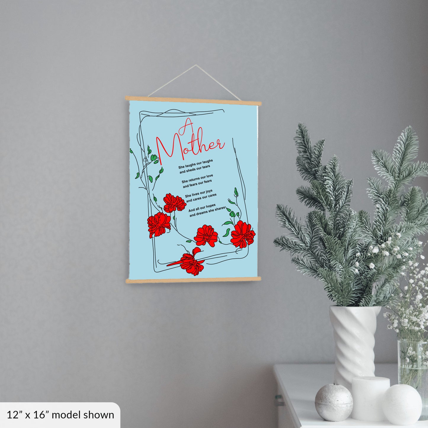 A Mother Poem - Hanging Canvas, Lt Blue