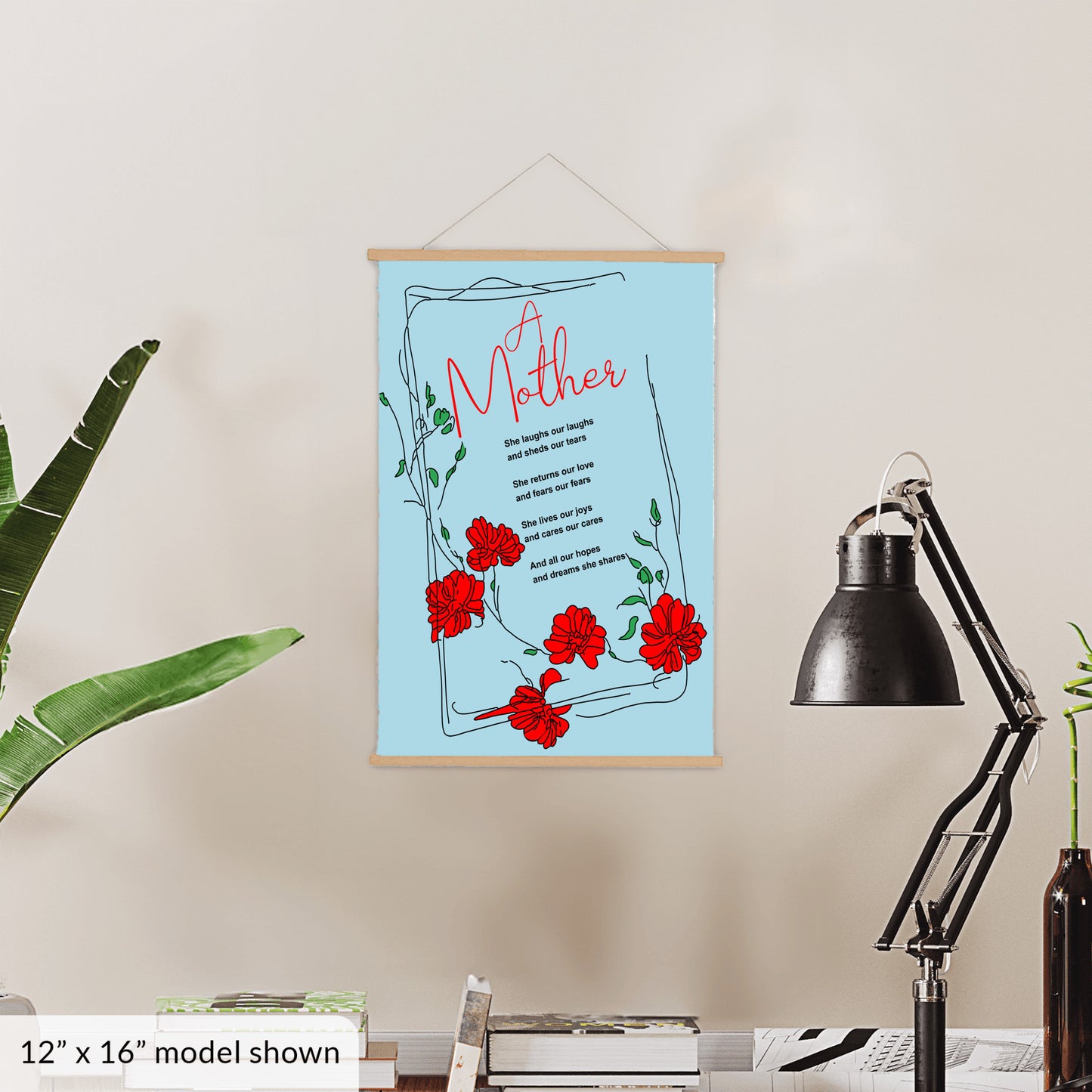 A Mother Poem - Hanging Canvas, Lt Blue