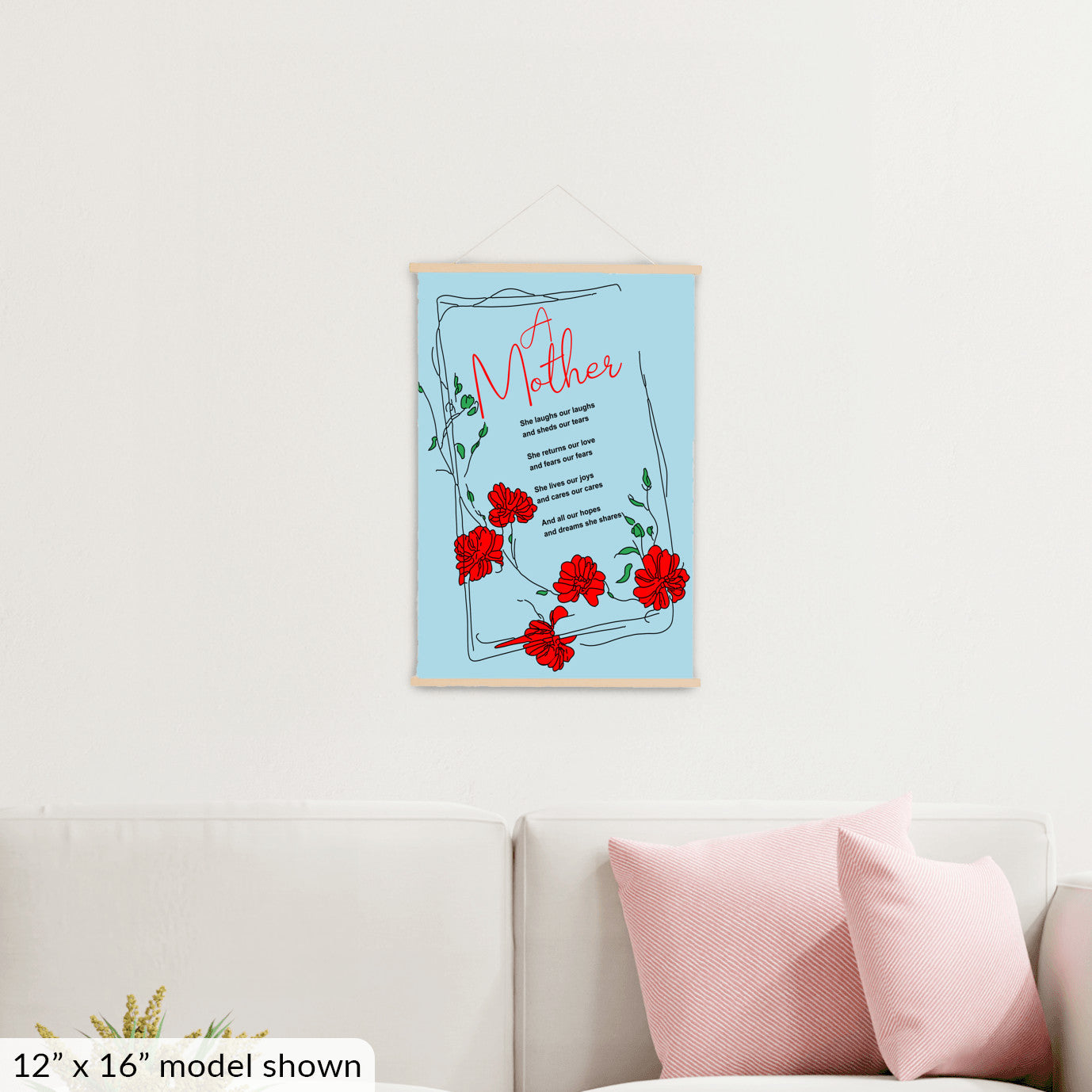 A Mother Poem - Hanging Canvas, Lt Blue