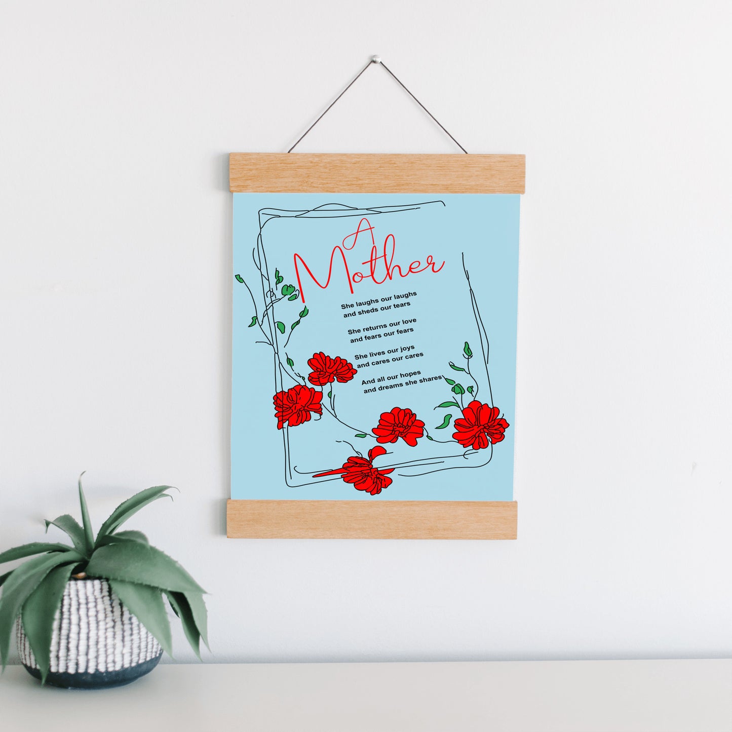 A Mother Poem - Hanging Canvas, Lt Blue