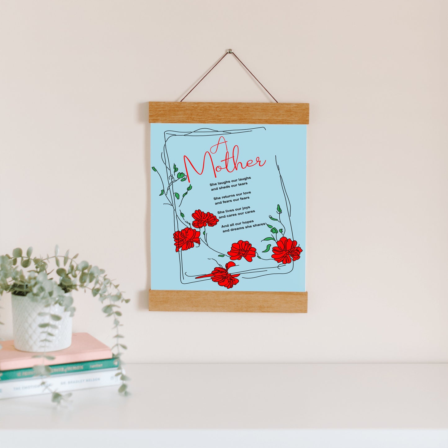 A Mother Poem - Hanging Canvas, Lt Blue
