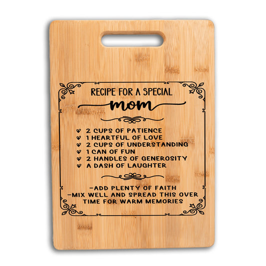 MOM Love Recipe - Laser Engraved Bamboo Cutting Board, 13 3/4" x 9 3/4"
