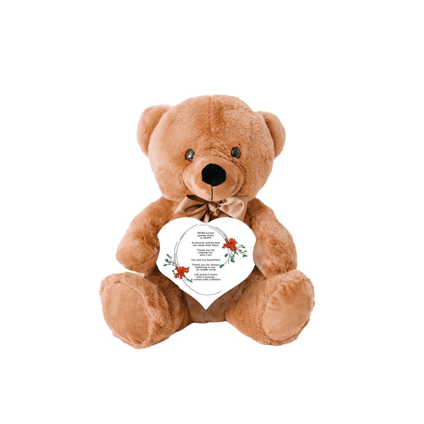 MOM Upside Down Is WOW - Teddy Bear With Heart Shaped Sign