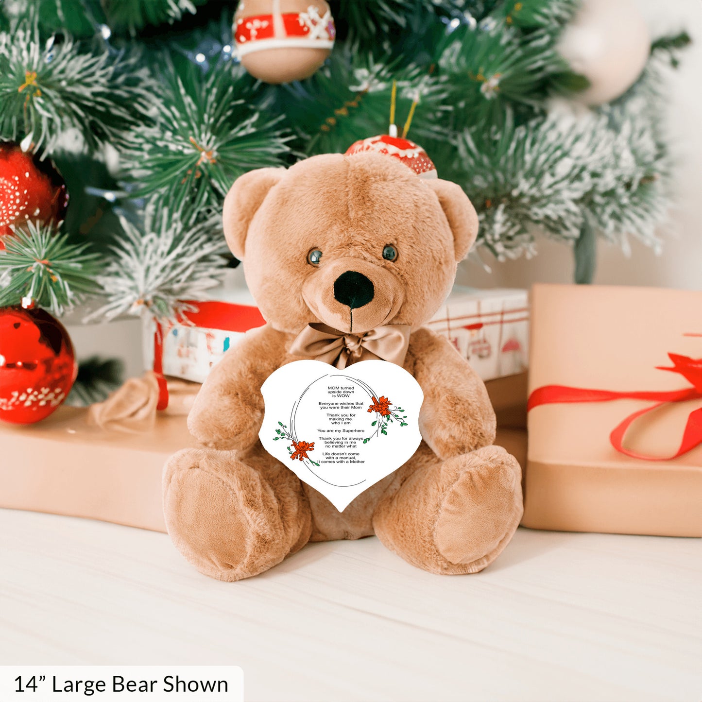 MOM Upside Down Is WOW - Teddy Bear With Heart Shaped Sign