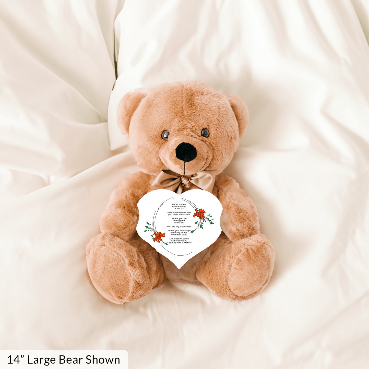 MOM Upside Down Is WOW - Teddy Bear With Heart Shaped Sign