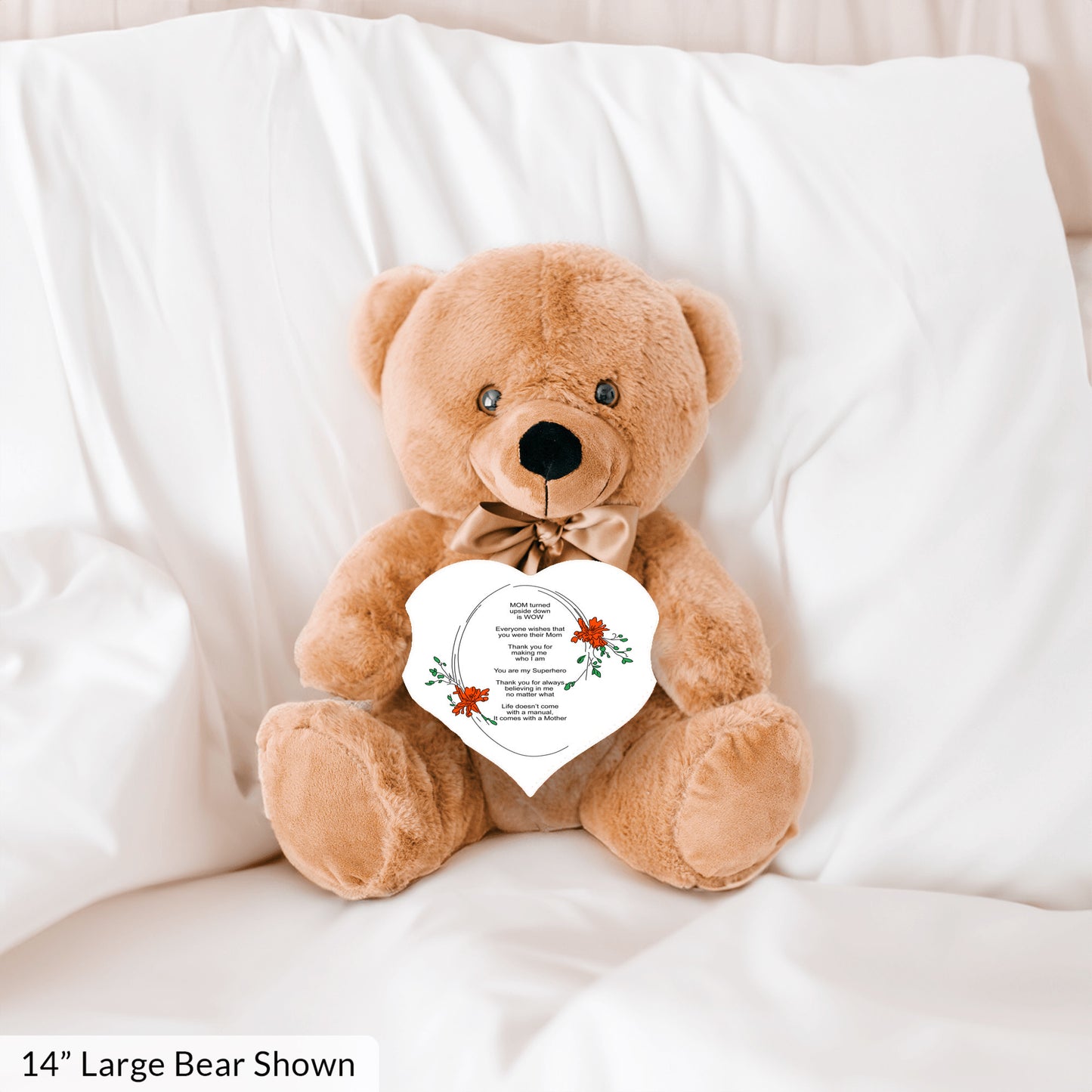 MOM Upside Down Is WOW - Teddy Bear With Heart Shaped Sign