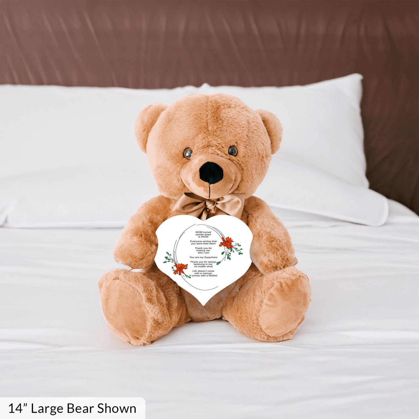 MOM Upside Down Is WOW - Teddy Bear With Heart Shaped Sign