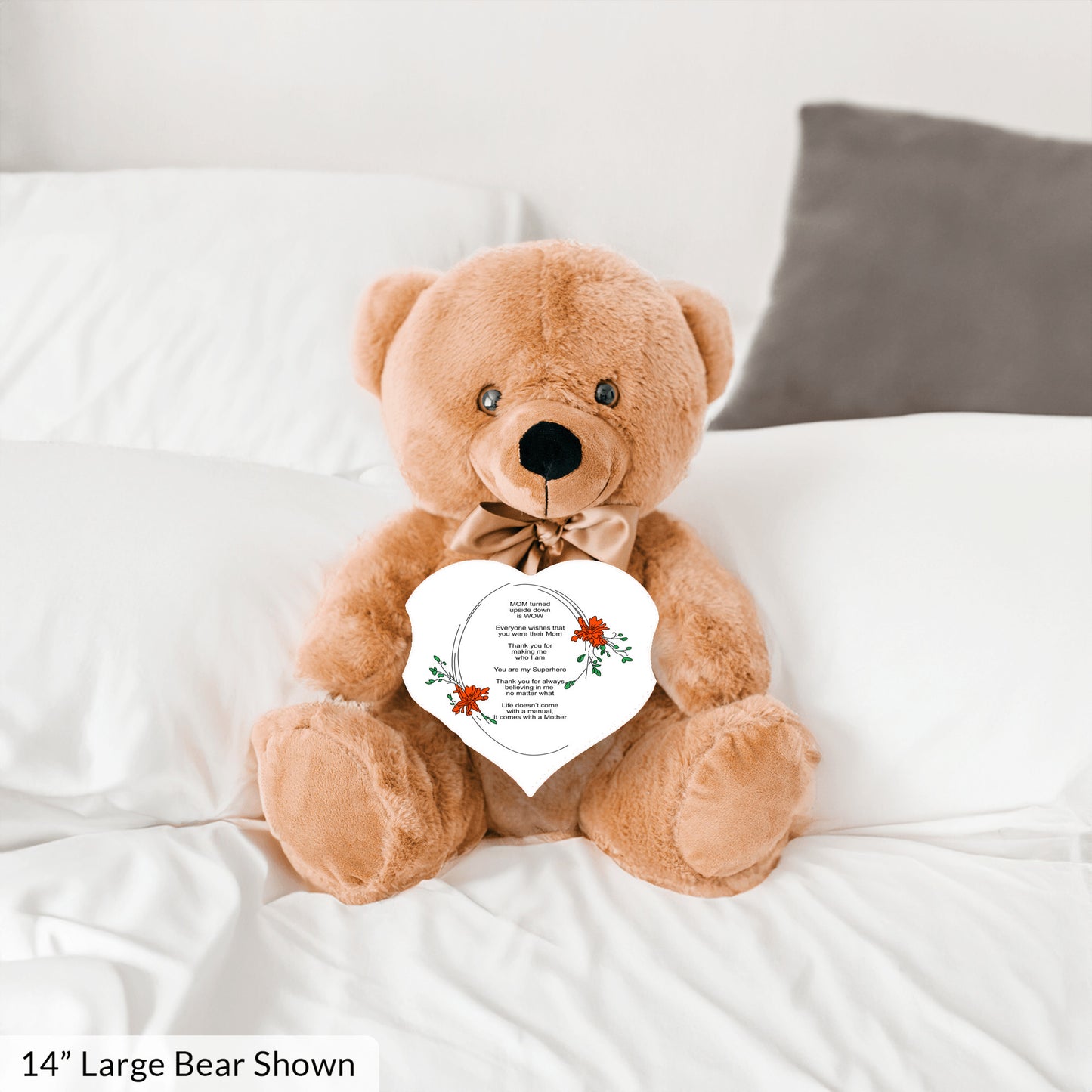MOM Upside Down Is WOW - Teddy Bear With Heart Shaped Sign