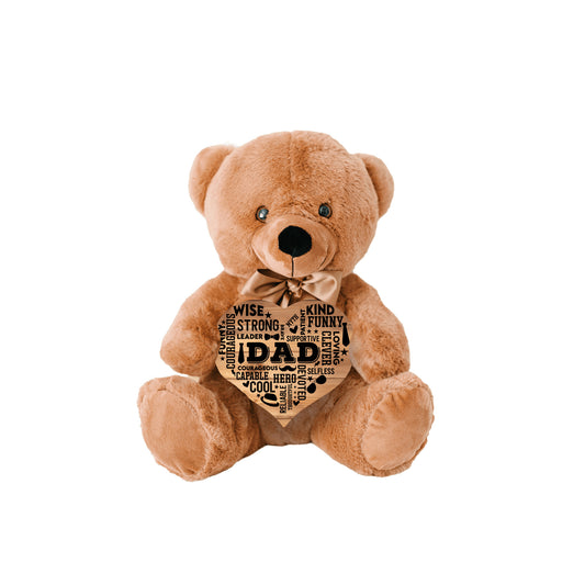 Teddy Bear with Heart Shaped DAD Word Art MDF Sign, Wood Background